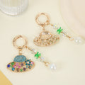 Rhinestone Sun Hat Keychain Pearl Bead Tassel Bag Charm view 3