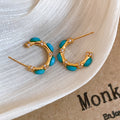 Gold Tone Blue Stone Segment Hoop Earrings Fashion Jewelry view 6
