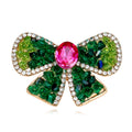 Green Pink Ribbon Bow Crystal Metal Brooch Pin for Jackets and Lapels view 1