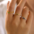 Open Ring Rectangle Glass Stone Crystal Pave Adjustable Band view 1