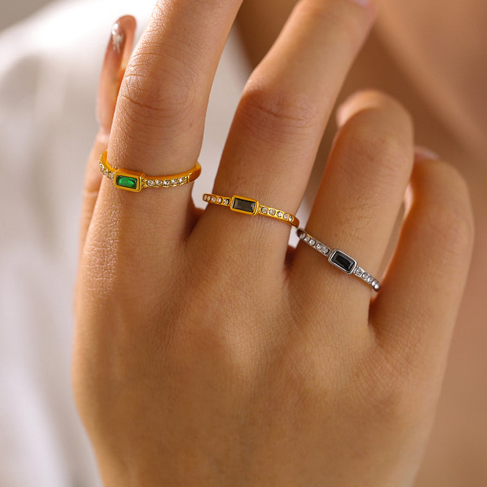 Open Ring Rectangle Glass Stone Crystal Pave Adjustable Band