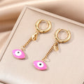 Gold Huggie Evil Eye Chain Drop Earrings 6 Color Styles view 6