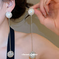 Pearl Stud And Crystal Ball Long Chain Dangle Earrings view 1
