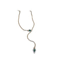 Silver Bead Y Lariat Necklace Green Teardrop Crystal Halo view 5