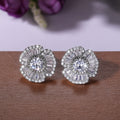 White Gold Camellia Flower Stud Earrings Baguette Zircon view 2