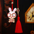 Jeweled Glasses Rabbit Car Hangers in Six Colors with Red Tassels view 2