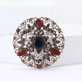 Vintage Round Floral Brooch with Blue and Red Crystal Accents view 2