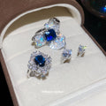 Silver Blue Zircon Flower Open Ring Teardrop Halo 2 Styles view 2