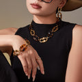 Gold Leopard Resin Link Necklace Bracelet And Drop Earrings view 2