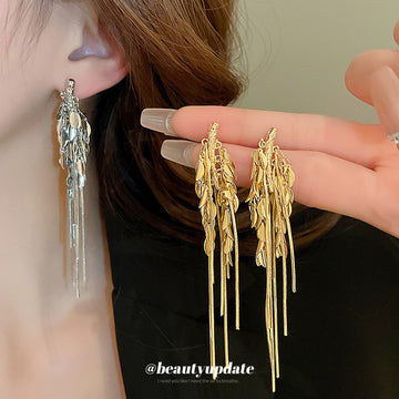Wheat Spray Metal Tassel Earrings In Gold And Silver Tones