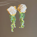 Flower and Beaded Fringe Earrings in Green or Multicolor Designs view 6