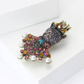 Crowned Cat Rhinestone Brooch Pearl Accents Pink Or Blue view 3