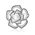 Pearl Center Openwork Camellia Brooch in Silver and Gold view 2