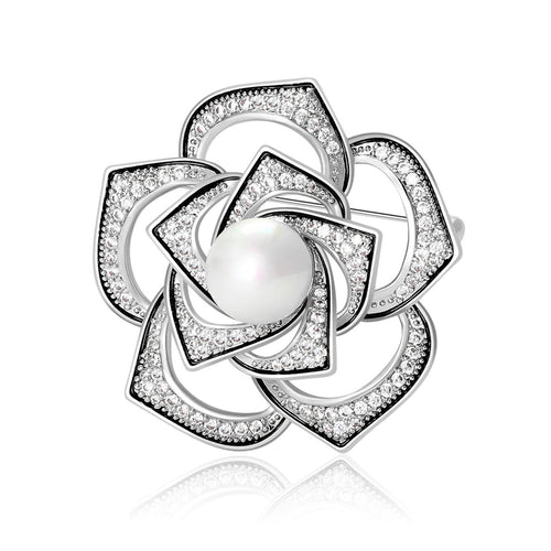 Pearl Center Openwork Camellia Brooch styled product view
