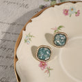 Gold Square Teal Crushed Shell Beaded Frame Stud Earrings view 4