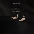 Gold Tone Clear Stone Leaf Branch Ear Climber Stud Earrings view 4