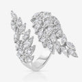 Open Crystal Feather Wing Ring Three Metal Tones Adjustable view 1