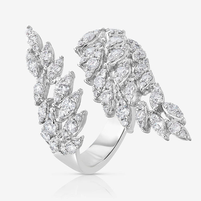 Open Crystal Feather Wing Ring Three Metal Tones Adjustable