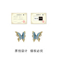Gold Tone Blue Enamel Butterfly Earrings In Stud And Clip Styles view 3