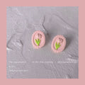 Pink Scalloped Oval Tulip Relief Stud Earrings Pair view 1