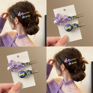 Purple Balloon Dog and Bow Duckbill Hair Clip Pair