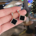 Black Diamond Square Crystal Border Long Huggie Earrings view 2