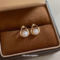 Gold Tone Teardrop Frame Pearl Stud Earrings for Women view 1