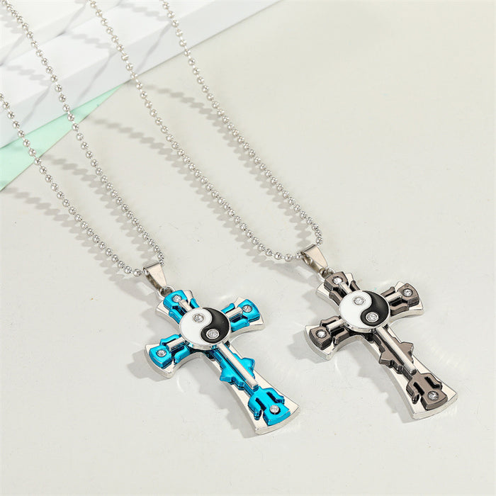 Stainless Steel Yin Yang Cross Pendant Necklaces in Two Colors