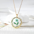 Round Birth-Flower Pressed Botanical Pendant Necklaces in Nineteen Designs view 7