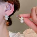 White Butterfly And Pearl Stud Earrings with Crystal Accents view 2