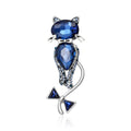 Glass Crystal Cat Brooch Purple or Blue Silver Tone Pin view 2