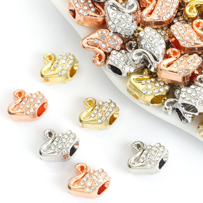 Crystal Swan Large Hole Beads in Three Metal Tones