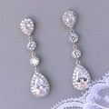 Round Teardrop Clear Stone Drop Earrings Metal Jewelry Design view 1