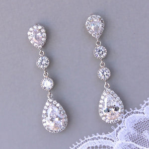 Round Teardrop Clear Stone Drop Earrings Metal Jewelry Design