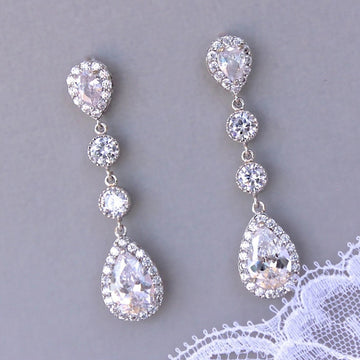 Round Teardrop Clear Stone Drop Earrings Metal Jewelry Design