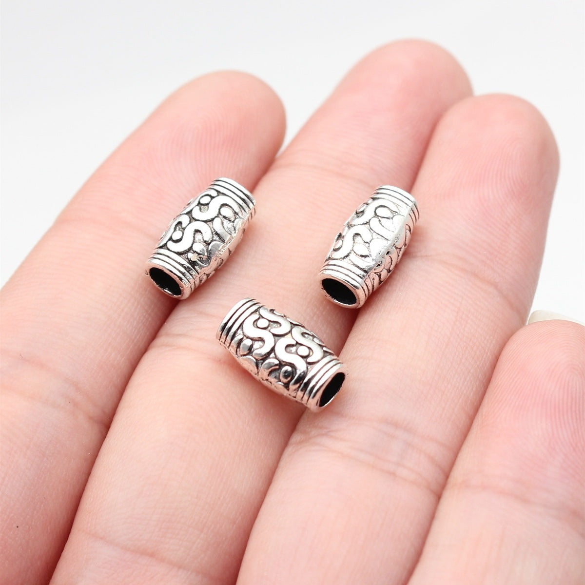 12x6.5x6.5mm 1.2g Multicolor Zinc Alloy Carved Tube Large Hole Spacer Beads for Bracelet Making