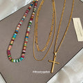 Gold Multicolor Heishi Bead Figaro Chain Necklace Styles view 4
