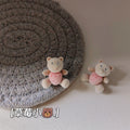 Flocked Cream Teddy Bear Pink Belly Stud Earrings Pair view 4