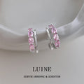 Silver Tone Pink Crystal Double Layer C Hoop Earrings view 1