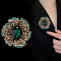 Green Aqua Gold Tone Flower Openwork Crystal Metal Brooch Pin view 5