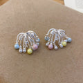 Pastel Bead and Crystal Fountain Cluster Stud Earrings view 6