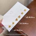 Gold Heart Cube Cross Mini Stud Earrings Six Piece Set view 2