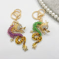 Rhinestone Chinese Dragon Keychain Metal Zodiac Bag Charm view 2