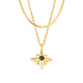 Gold Star Pendant Necklace Green Glass Stone Cable Chain view 5