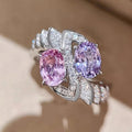 Silver Tone Pink Purple Dual Oval CZ Bypass Ring Sizes 6-10 view 2