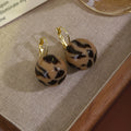 Leopard Print Round Bead Gold Small Huggie Earrings view 2