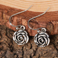 Antique Silver Rose Flower Drop Earrings Fishhook Pair Metal view 2