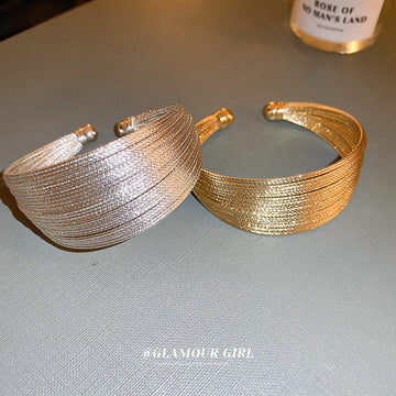 Wide Multirow Textured Open Cuff In Silver Tone Or Gold Tone