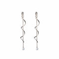 Silver and Gold Wavy Bar Chain Clear Drop Earrings view 5