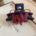 Plaid Fabric Teddy Bear Bow Shark Hair Claw Clip Style view 6